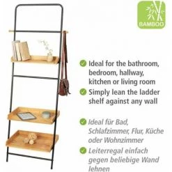 WENKO Etagère à Poser Contre Un Mur, 3 Plateaux De Rangement Et Barre De Suspension, Loft, Acier Noir Et Bois, 56x180x40 Cm 9 WENKO Etagère à Poser Contre Un Mur, 3 Plateaux De Rangement Et Barre De Suspension, Loft, Acier Noir Et Bois, 56x180x40 Cm -WENKO Soldes 36007787 3