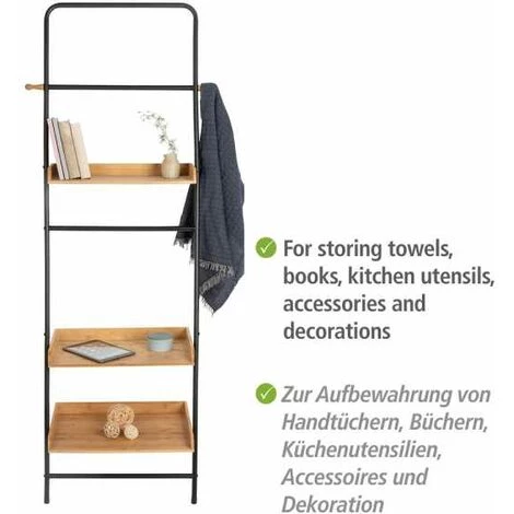 WENKO Etagère à Poser Contre Un Mur, 3 Plateaux De Rangement Et Barre De Suspension, Loft, Acier Noir Et Bois, 56x180x40 Cm 6 WENKO Etagère à Poser Contre Un Mur, 3 Plateaux De Rangement Et Barre De Suspension, Loft, Acier Noir Et Bois, 56x180x40 Cm – Image 4