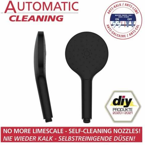 WENKO Pommeau De Douche Automatic Cleaning, Pommeau De Douche Anticalcaire, Avec Buses Autonettoyantes Prévenant L'apparition De Calcaire, Embout Universel 1/2", Plastique ABS, ø12 Cm, Noir 4 WENKO Pommeau De Douche Automatic Cleaning, Pommeau De Douche Anticalcaire, Avec Buses Autonettoyantes Prévenant L'apparition De Calcaire, Embout Universel 1/2", Plastique ABS, ø12 Cm, Noir – Image 2