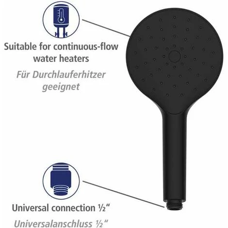 WENKO Pommeau De Douche Automatic Cleaning, Pommeau De Douche Anticalcaire, Avec Buses Autonettoyantes Prévenant L'apparition De Calcaire, Embout Universel 1/2", Plastique ABS, ø12 Cm, Noir 6 WENKO Pommeau De Douche Automatic Cleaning, Pommeau De Douche Anticalcaire, Avec Buses Autonettoyantes Prévenant L'apparition De Calcaire, Embout Universel 1/2", Plastique ABS, ø12 Cm, Noir – Image 4
