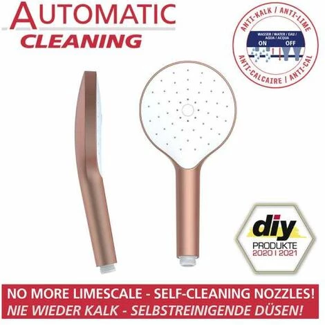 WENKO Pommeau De Douche Automatic Cleaning, Pommeau De Douche Anticalcaire, Avec Buses Autonettoyantes Prévenant L'apparition De Calcaire, Embout Universel 1/2", Plastique, ø12 Cm, Rose - Blanc 4 WENKO Pommeau De Douche Automatic Cleaning, Pommeau De Douche Anticalcaire, Avec Buses Autonettoyantes Prévenant L'apparition De Calcaire, Embout Universel 1/2", Plastique, ø12 Cm, Rose - Blanc – Image 2