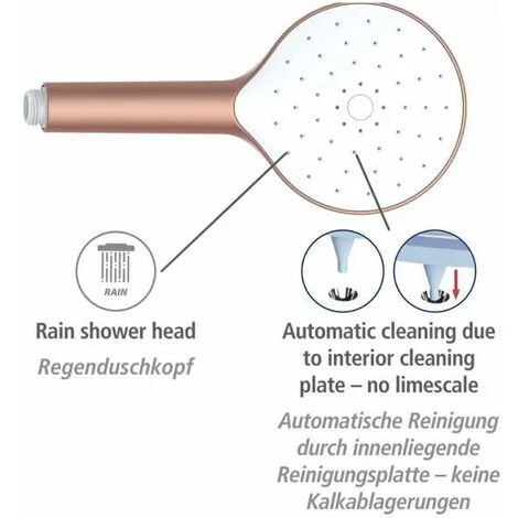 WENKO Pommeau De Douche Automatic Cleaning, Pommeau De Douche Anticalcaire, Avec Buses Autonettoyantes Prévenant L'apparition De Calcaire, Embout Universel 1/2", Plastique, ø12 Cm, Rose - Blanc 5 WENKO Pommeau De Douche Automatic Cleaning, Pommeau De Douche Anticalcaire, Avec Buses Autonettoyantes Prévenant L'apparition De Calcaire, Embout Universel 1/2", Plastique, ø12 Cm, Rose - Blanc – Image 3