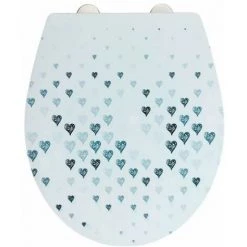 WENKO Abattant WC Original Surface Relief Cuore, Abattant WC Avec Frein De Chute "easy Close", Fixation Acier Inox "fix Clip", Duroplastique, 38x44,5 Cm, Multicolore