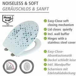 WENKO Abattant WC Original Surface Relief Cuore, Abattant WC Avec Frein De Chute "easy Close", Fixation Acier Inox "fix Clip", Duroplastique, 38x44,5 Cm, Multicolore -WENKO Soldes 36230321 5