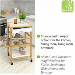WENKO Desserte Cuisine Bois Bambou Finja, Desserte à Roulettes Avec 2 étagères Et 1 Panier Métalique, MDF - Bambou, 49x81x38 Cm, Blanc - Marron 9 WENKO Desserte Cuisine Bois Bambou Finja, Desserte à Roulettes Avec 2 étagères Et 1 Panier Métalique, MDF - Bambou, 49x81x38 Cm, Blanc - Marron -WENKO Soldes 36420305 3
