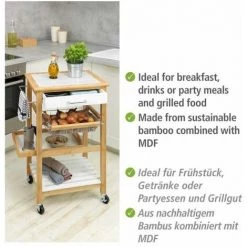 WENKO Desserte Cuisine Bois Bambou Finja, Desserte à Roulettes Avec 2 étagères Et 1 Panier Métalique, MDF - Bambou, 49x81x38 Cm, Blanc - Marron 10 WENKO Desserte Cuisine Bois Bambou Finja, Desserte à Roulettes Avec 2 étagères Et 1 Panier Métalique, MDF - Bambou, 49x81x38 Cm, Blanc - Marron -WENKO Soldes 36420305 4