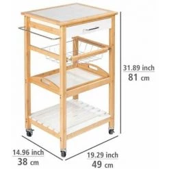 WENKO Desserte Cuisine Bois Bambou Finja, Desserte à Roulettes Avec 2 étagères Et 1 Panier Métalique, MDF - Bambou, 49x81x38 Cm, Blanc - Marron 11 WENKO Desserte Cuisine Bois Bambou Finja, Desserte à Roulettes Avec 2 étagères Et 1 Panier Métalique, MDF - Bambou, 49x81x38 Cm, Blanc - Marron -WENKO Soldes 36420305 5