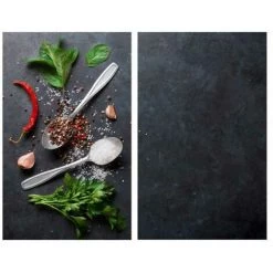 WENKO Protection Plaque De Cuisson, Couvre Plaque De Cuisson En Verre "Basilic", Lot De 2, Verre Trempé, 30x52 Cm, Multicolore