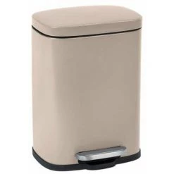 WENKO Poubelle à Pédale Design Leno Avec Frein De Chute "easy Close", Petite Poubelle Salle De Bain Capacité 5L, Acier Inox, 21,5x19x29,5 Cm, Taupe