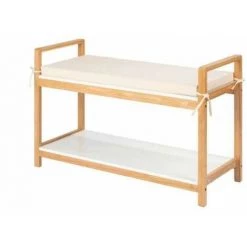 WENKO Banc D'entrée Rangement Chaussures Finja, Meuble Chaussures Entrée, Bambou - MDF, 90x55x34 Cm, Blanc - Marron