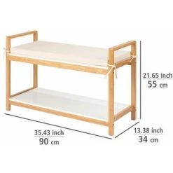 WENKO Banc D'entrée Rangement Chaussures Finja, Meuble Chaussures Entrée, Bambou - MDF, 90x55x34 Cm, Blanc - Marron -WENKO Soldes 36593579 4