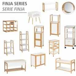 WENKO Banc D'entrée Rangement Chaussures Finja, Meuble Chaussures Entrée, Bambou - MDF, 90x55x34 Cm, Blanc - Marron -WENKO Soldes 36593579 5