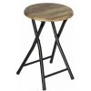 WENKO Tabouret D'appoint Forio, Tabouret Pliable En Acier Noir Et Assise En Bois, Acier - Bois, ø30x46 Cm, Noir - Marron -WENKO Soldes 36871313 1