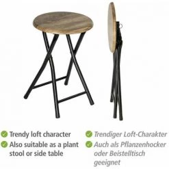 WENKO Tabouret D'appoint Forio, Tabouret Pliable En Acier Noir Et Assise En Bois, Acier - Bois, ø30x46 Cm, Noir - Marron -WENKO Soldes 36871313 3