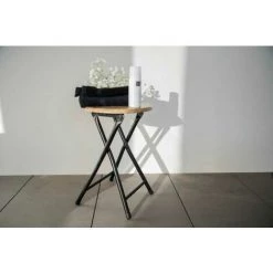 WENKO Tabouret D'appoint Forio, Tabouret Pliable En Acier Noir Et Assise En Bois, Acier - Bois, ø30x46 Cm, Noir - Marron -WENKO Soldes 36871313 5