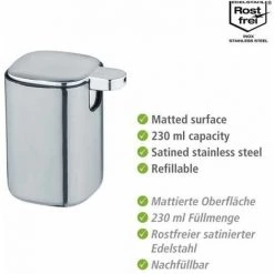 WENKO Distributeur Savon Liquide Alassio, Capacité 230 Ml, Acier Inox, 9,3x39,2x9,3 Cm, Brillant 8 WENKO Distributeur Savon Liquide Alassio, Capacité 230 Ml, Acier Inox, 9,3x39,2x9,3 Cm, Brillant -WENKO Soldes 37022264 2