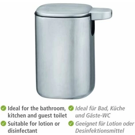 WENKO Distributeur Savon Liquide Alassio, Capacité 230 Ml, Acier Inox, 9,3x39,2x9,3 Cm, Brillant 5 WENKO Distributeur Savon Liquide Alassio, Capacité 230 Ml, Acier Inox, 9,3x39,2x9,3 Cm, Brillant – Image 3