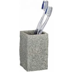 WENKO Gobelet Granit Pour Brosse à Dent - 6,5 X 6,5 X 10,6 - Gris