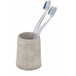 WENKO Gobelet Brosse à Dent Villena, Gobelet Salle De Bain, Béton Brossé, Ø 7,4x9,5 Cm, Gris
