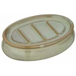 WENKO Porte Savon Sirmione, Porte Savon Céramique Pour Le Savon Solide, Utilisation Dans La Salle De Bain, Cuisine, Céramique, Ø 12x3 Cm, Vert Sauge