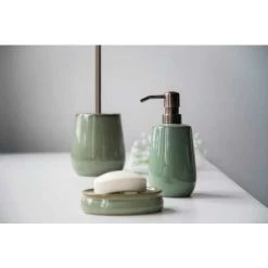 WENKO Brosse WC Sirmione, Porte Brosse WC Céramique Avec Brosse WC Noire, Céramique Moderne Haut De Gamme, Ø10,5x40 Cm, Vert Sauge -WENKO Soldes 37828131 2