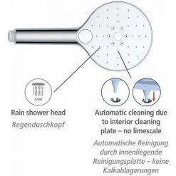 WENKO Pommeau De Douche Automatic Cleaning, Pommeau De Douche 3 Jets, Avec Buses Autonettoyantes Prévenant L'apparition De Calcaire, Embout Universel 1/2", Plastique ABS, ø12 Cm, Blanc - Chromé -WENKO Soldes 38374780 3