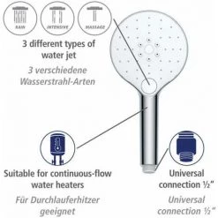 WENKO Pommeau De Douche Automatic Cleaning, Pommeau De Douche 3 Jets, Avec Buses Autonettoyantes Prévenant L'apparition De Calcaire, Embout Universel 1/2", Plastique ABS, ø12 Cm, Blanc - Chromé -WENKO Soldes 38374780 4