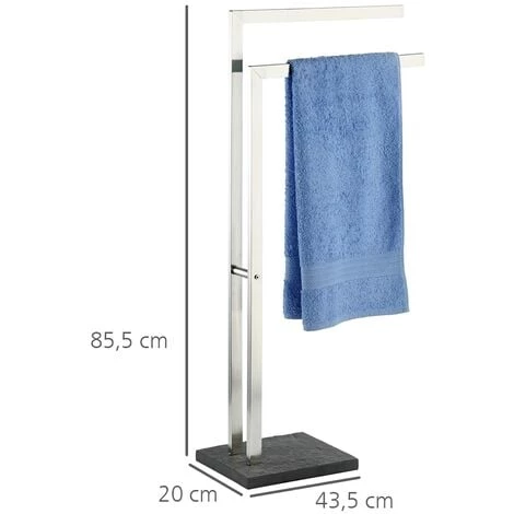WENKO Porte Serviette Salle De Bain, Porte Serviette Sur Pied, 2 Niveaux, Base Effet Ardoise, Acier, Lot De 2 éponges Offertes 4 WENKO Porte Serviette Salle De Bain, Porte Serviette Sur Pied, 2 Niveaux, Base Effet Ardoise, Acier, Lot De 2 éponges Offertes – Image 2
