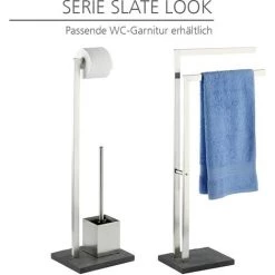 WENKO Porte Serviette Salle De Bain, Porte Serviette Sur Pied, 2 Niveaux, Base Effet Ardoise, Acier, Lot De 2 éponges Offertes 9 WENKO Porte Serviette Salle De Bain, Porte Serviette Sur Pied, 2 Niveaux, Base Effet Ardoise, Acier, Lot De 2 éponges Offertes -WENKO Soldes 38374782 3