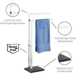 WENKO Porte Serviette Salle De Bain, Porte Serviette Sur Pied, 2 Niveaux, Base Effet Ardoise, Acier, Lot De 2 éponges Offertes 10 WENKO Porte Serviette Salle De Bain, Porte Serviette Sur Pied, 2 Niveaux, Base Effet Ardoise, Acier, Lot De 2 éponges Offertes -WENKO Soldes 38374782 4