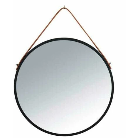 WENKO Miroir Mural Rond Borrone, Miroir Avec Cadre Métallique Noir Et Lanière De Suspension En Similicuir, Miroir Décoratif Au Design Industriel, Verre - Métal, Ø 40 Cm, Noir - Marron 3 WENKO Miroir Mural Rond Borrone, Miroir Avec Cadre Métallique Noir Et Lanière De Suspension En Similicuir, Miroir Décoratif Au Design Industriel, Verre - Métal, Ø 40 Cm, Noir - Marron