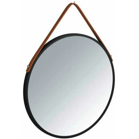 WENKO Miroir Mural Rond Borrone, Miroir Avec Cadre Métallique Noir Et Lanière De Suspension En Similicuir, Miroir Décoratif Au Design Industriel, Verre - Métal, Ø 40 Cm, Noir - Marron 4 WENKO Miroir Mural Rond Borrone, Miroir Avec Cadre Métallique Noir Et Lanière De Suspension En Similicuir, Miroir Décoratif Au Design Industriel, Verre - Métal, Ø 40 Cm, Noir - Marron – Image 2