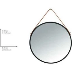 WENKO Miroir Mural Rond Borrone, Miroir Avec Cadre Métallique Noir Et Lanière De Suspension En Similicuir, Miroir Décoratif Au Design Industriel, Verre - Métal, Ø 40 Cm, Noir - Marron 9 WENKO Miroir Mural Rond Borrone, Miroir Avec Cadre Métallique Noir Et Lanière De Suspension En Similicuir, Miroir Décoratif Au Design Industriel, Verre - Métal, Ø 40 Cm, Noir - Marron -WENKO Soldes 39769815 4