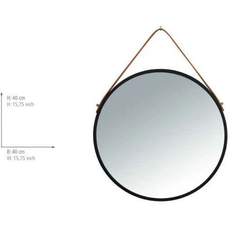 WENKO Miroir Mural Rond Borrone, Miroir Avec Cadre Métallique Noir Et Lanière De Suspension En Similicuir, Miroir Décoratif Au Design Industriel, Verre - Métal, Ø 40 Cm, Noir - Marron 6 WENKO Miroir Mural Rond Borrone, Miroir Avec Cadre Métallique Noir Et Lanière De Suspension En Similicuir, Miroir Décoratif Au Design Industriel, Verre - Métal, Ø 40 Cm, Noir - Marron – Image 4