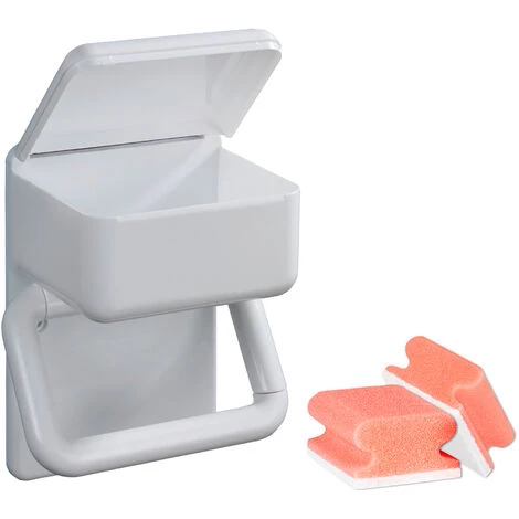 WENKO Porte Papier Toilette Mural 2en1 Avec Boite Range Lingette, Lot De 2 éponges Offertes 3 WENKO Porte Papier Toilette Mural 2en1 Avec Boite Range Lingette, Lot De 2 éponges Offertes