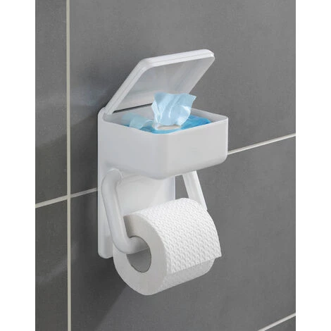 WENKO Porte Papier Toilette Mural 2en1 Avec Boite Range Lingette, Lot De 2 éponges Offertes 5 WENKO Porte Papier Toilette Mural 2en1 Avec Boite Range Lingette, Lot De 2 éponges Offertes – Image 3