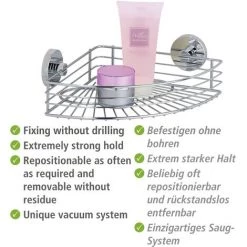 WENKO Vacuum-Loc® Etagère D'angle Douche Bari, Fixation Sans Perçage, Acier Chromé, Lot De 2 éponges Offertes -WENKO Soldes 39840275 5