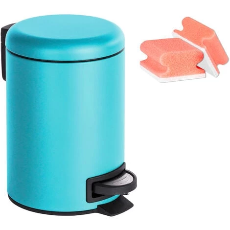 WENKO Petite Poubelle Salle De Bain à Pédale 3L, Leman Bleu, Lot De 2 éponges Offertes 3 WENKO Petite Poubelle Salle De Bain à Pédale 3L, Leman Bleu, Lot De 2 éponges Offertes