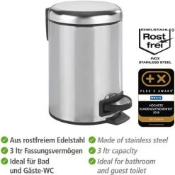WENKO Petite Poubelle Salle De Bain à Pédale 3L, Leman, Acier Brillant, Lot De 2 éponges Offertes 9 WENKO Petite Poubelle Salle De Bain à Pédale 3L, Leman, Acier Brillant, Lot De 2 éponges Offertes -WENKO Soldes 39896881 3