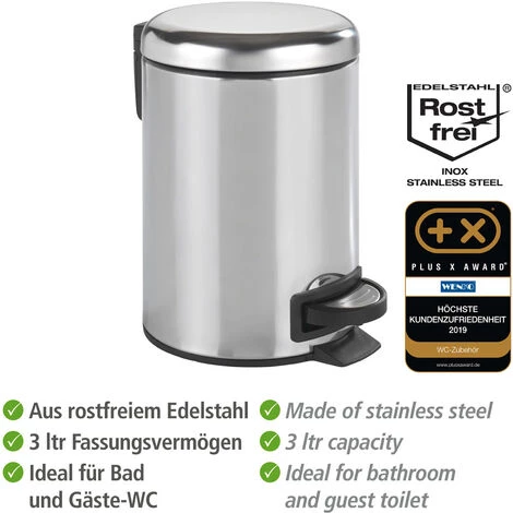 WENKO Petite Poubelle Salle De Bain à Pédale 3L, Leman, Acier Brillant, Lot De 2 éponges Offertes 5 WENKO Petite Poubelle Salle De Bain à Pédale 3L, Leman, Acier Brillant, Lot De 2 éponges Offertes – Image 3