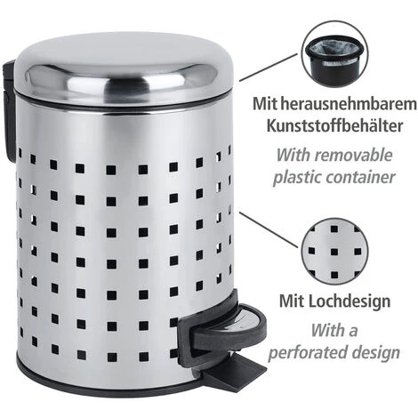 WENKO Petite Poubelle Salle De Bain à Pédale 3L, Leman Acier Brillant, Poinçon, Lot De 2 éponges Offertes 4 WENKO Petite Poubelle Salle De Bain à Pédale 3L, Leman Acier Brillant, Poinçon, Lot De 2 éponges Offertes – Image 2