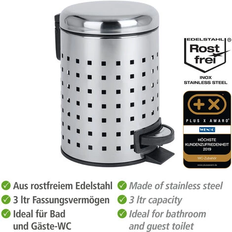 WENKO Petite Poubelle Salle De Bain à Pédale 3L, Leman Acier Brillant, Poinçon, Lot De 2 éponges Offertes 6 WENKO Petite Poubelle Salle De Bain à Pédale 3L, Leman Acier Brillant, Poinçon, Lot De 2 éponges Offertes – Image 4