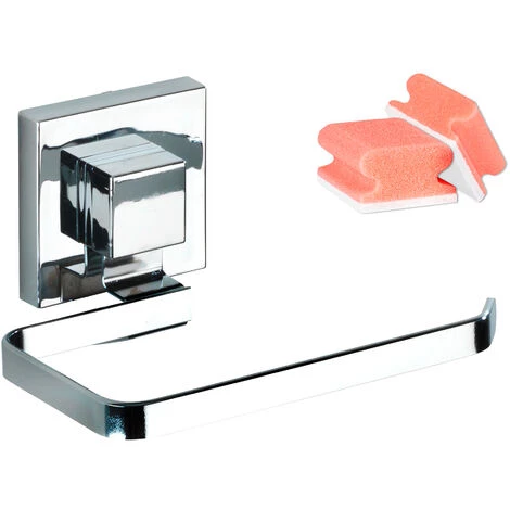 WENKO Vacuum-Loc® Porte Papier Toilette Mural Quadro, Fixation Sans Perçage, Lot De 2 éponges Offertes 3 WENKO Vacuum-Loc® Porte Papier Toilette Mural Quadro, Fixation Sans Perçage, Lot De 2 éponges Offertes