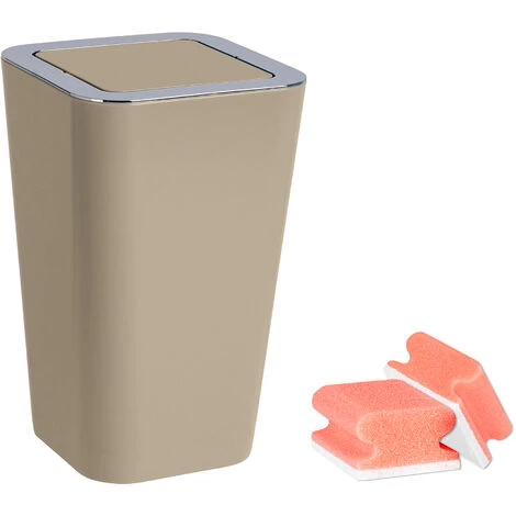 WENKO Poubelle Salle De Bain Avec Couvercle, Capacité 6L, Candy, Plastique Taupe, Lot De 2 éponges Offertes 3 WENKO Poubelle Salle De Bain Avec Couvercle, Capacité 6L, Candy, Plastique Taupe, Lot De 2 éponges Offertes