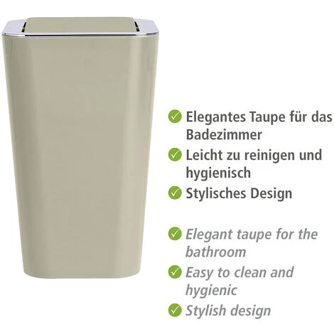WENKO Poubelle Salle De Bain Avec Couvercle, Capacité 6L, Candy, Plastique Taupe, Lot De 2 éponges Offertes 5 WENKO Poubelle Salle De Bain Avec Couvercle, Capacité 6L, Candy, Plastique Taupe, Lot De 2 éponges Offertes – Image 3