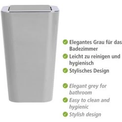 WENKO Poubelle Salle De Bain Avec Couvercle, Capacité 6L, Candy, Plastique Gris, Lot De 2 éponges Offertes -WENKO Soldes 39896931 4