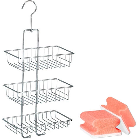 WENKO Etagère De Douche à Suspendre, 3 Paniers De Douche Nivala, Chromé Brillant, Lot De 2 éponges Offertes 3 WENKO Etagère De Douche à Suspendre, 3 Paniers De Douche Nivala, Chromé Brillant, Lot De 2 éponges Offertes