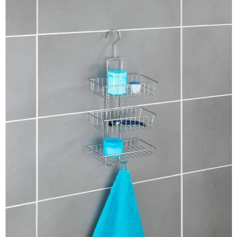 WENKO Etagère De Douche à Suspendre, 3 Paniers De Douche Nivala, Chromé Brillant, Lot De 2 éponges Offertes 5 WENKO Etagère De Douche à Suspendre, 3 Paniers De Douche Nivala, Chromé Brillant, Lot De 2 éponges Offertes – Image 3