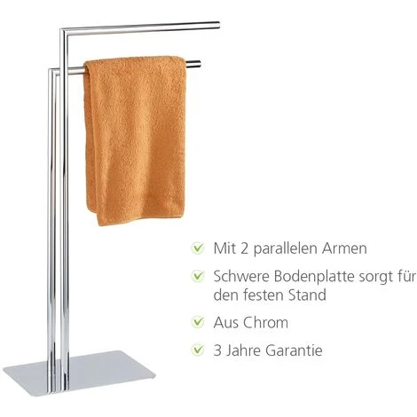 WENKO Porte Serviette Salle De Bain, Porte Serviette Sur Pied En Acier Inox, 2 Niveaux, Lot De 2 éponges Offertes 5 WENKO Porte Serviette Salle De Bain, Porte Serviette Sur Pied En Acier Inox, 2 Niveaux, Lot De 2 éponges Offertes – Image 3