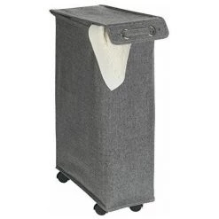 WENKO 62136100 Panier à Linge Wabo Noir, Polyester, 75 Litrès, Ø 40 X 60 Cm